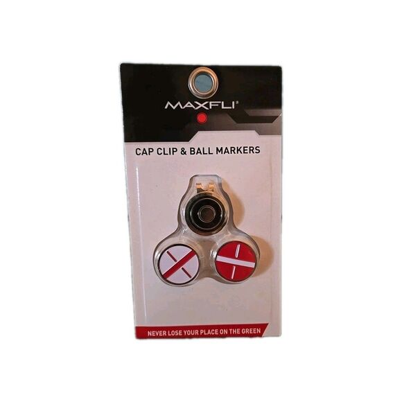 Golf MAXFLI Cap & Ball Markers Magnetic Cap Clip 2 Metal Black Red Golf Gift New - Picture 1 of 2